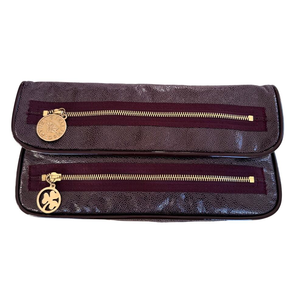 Stella McCartney burgundy Vegan Leather foldover Clutch Handbag Authentic
